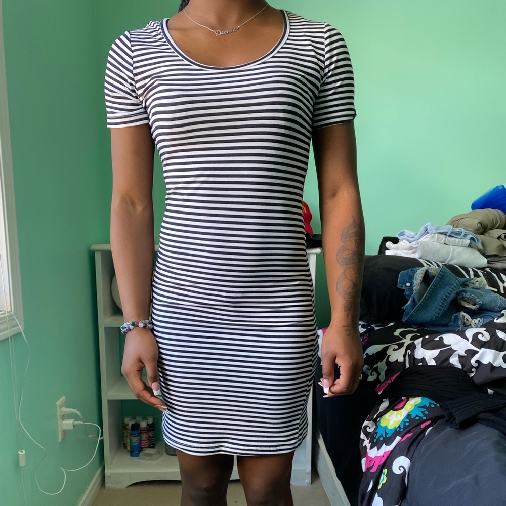 Black and white striped t-shirt dress